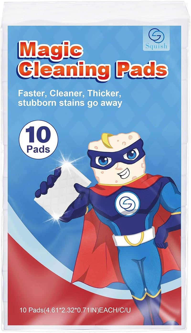 squish Magic Sponge Eraser, 10 Count Magic Cleaning Pads for Walls Oven, Kitchen, and Shoe Cleaner, Magic Erasers with Melamine Foam, Universal Cleaner - Image 1